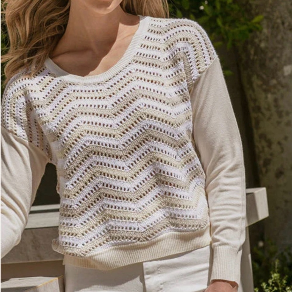 Red Haute Beige Multi Wavy Open Knit Sweater Top Size XS